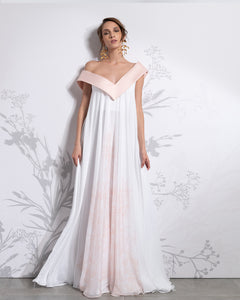 Asymmetric Off-the-Shoulder Iris Chiffon Dress - Sandy Nour