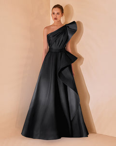 Ruffled One Shoulder Taffeta Dress - Sandy Nour