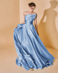 Strapless 3D Drapped Asymmetric Silk Organza Dress - Sandy Nour
