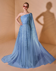 One Shoulder 3D Floral Printed Dress - Sandy Nour
