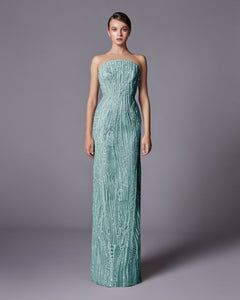 Hand Beaded Embroidered Curved Strapless Dress