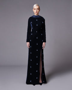 Halter Neckline Crystal Studded Long sleeve Dress