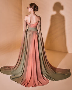 Cross Draped Gradient Off The Shoulder Dress - Sandy Nour