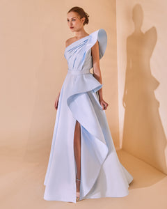 Ruffled One Shoulder Taffeta Dress - Sandy Nour