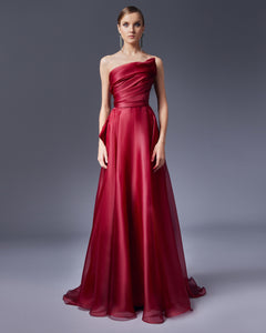 Strapless Asymmetric Draped Silk Organza Dress - Sandy Nour