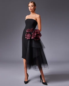 Strapless Coquelicot Flower Midi Dress - Sandy Nour