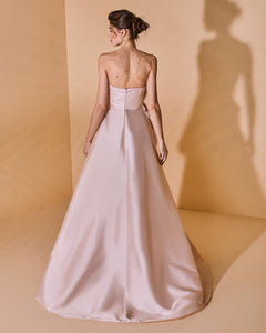 Dreamy Draped Strapless Asymmetric Taffeta Dress - Sandy Nour