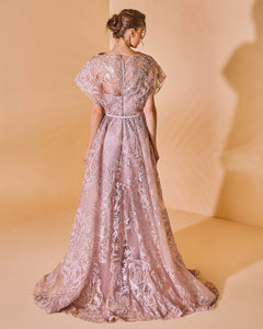 Illusion Round Neck Embroidered  Dress - Sandy Nour